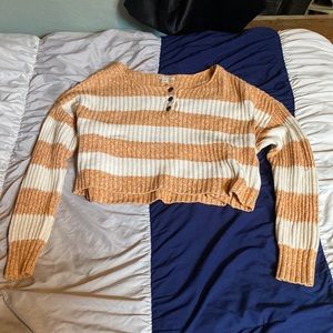 Orange and white knitted long sleeve, half buttons, crop, made by American eagle